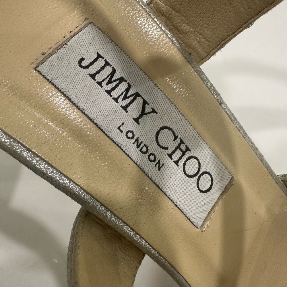 Jimmy Choo Authentic Designer Glittering Silver High Heels - Picture 14 of 16